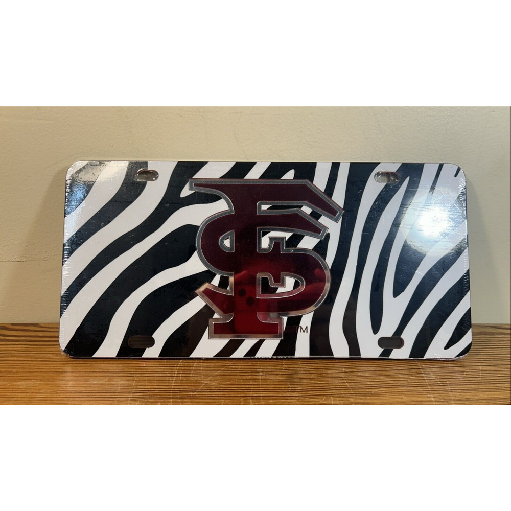 Florida State Seminoles Silver Logo NCAA "Zebra" License Plate